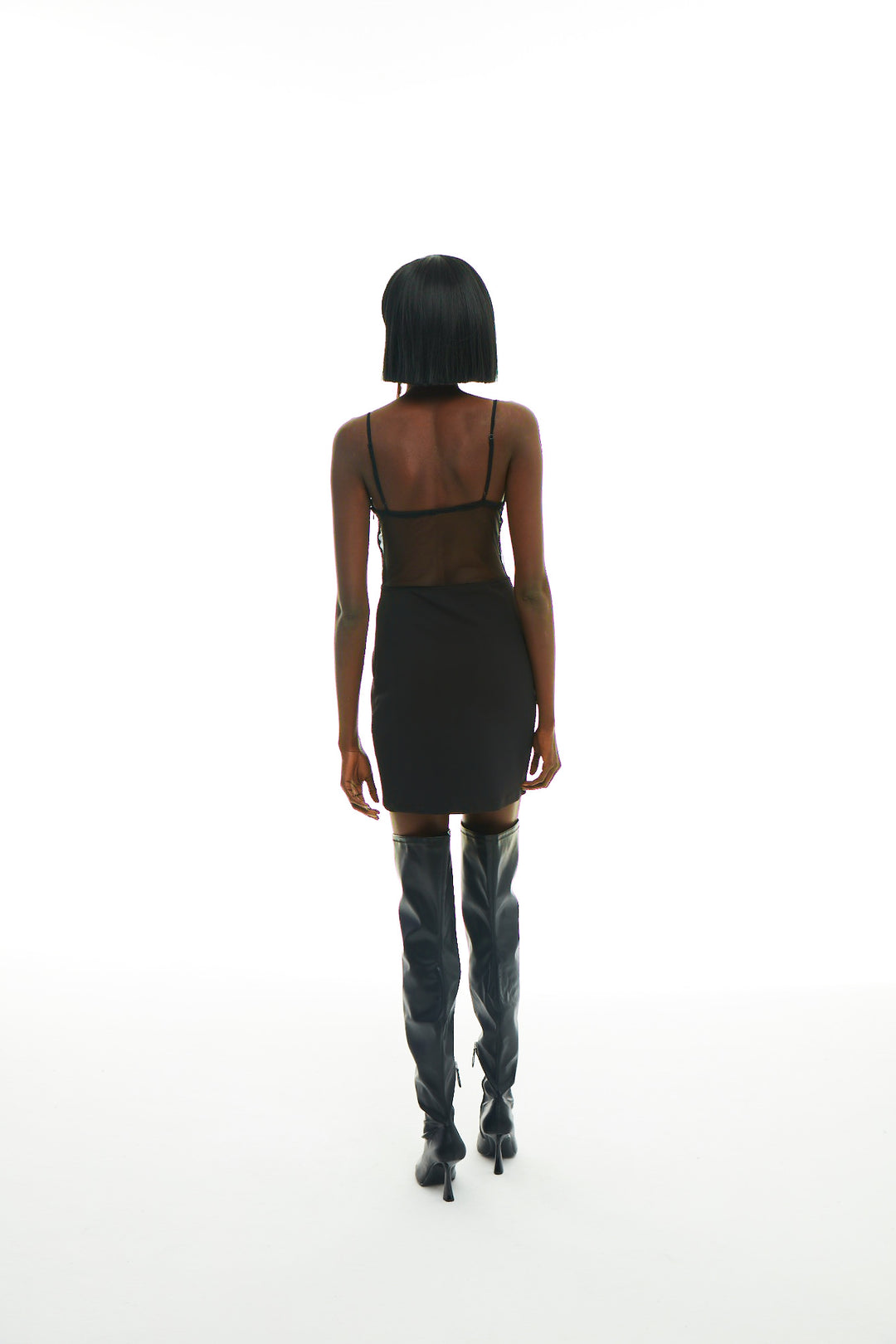 Tulle Detailed Strap Mini Dress Black