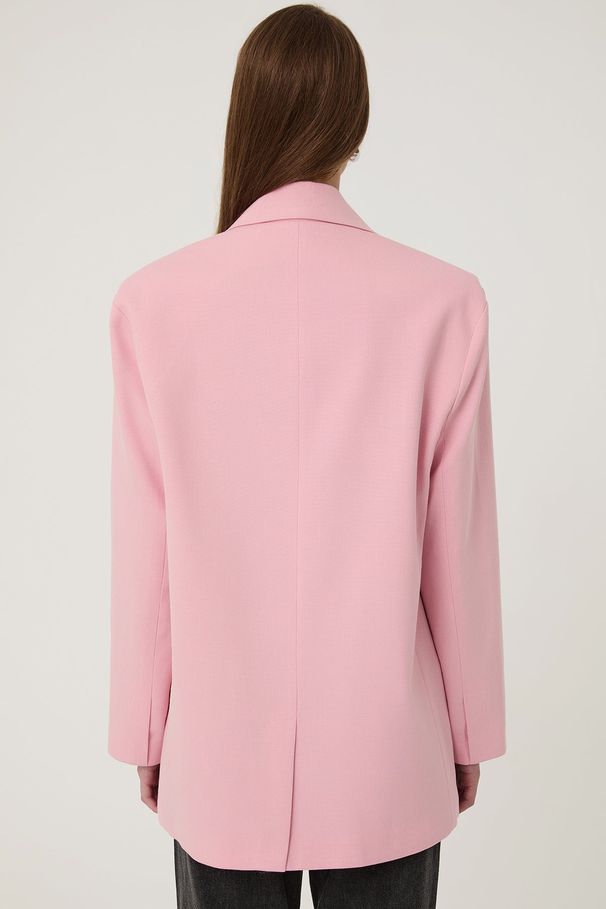 Kruvaze Yaka Oversize Blazer Ceket Pembe