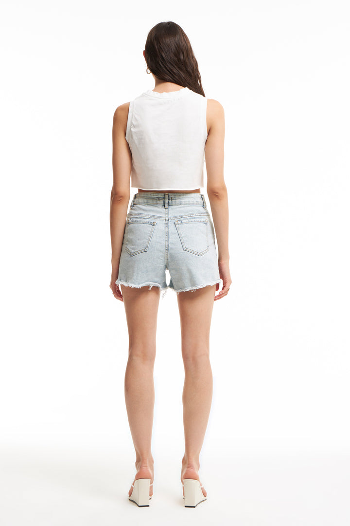 Ripped Detailed Denim Shorts Ice Blue