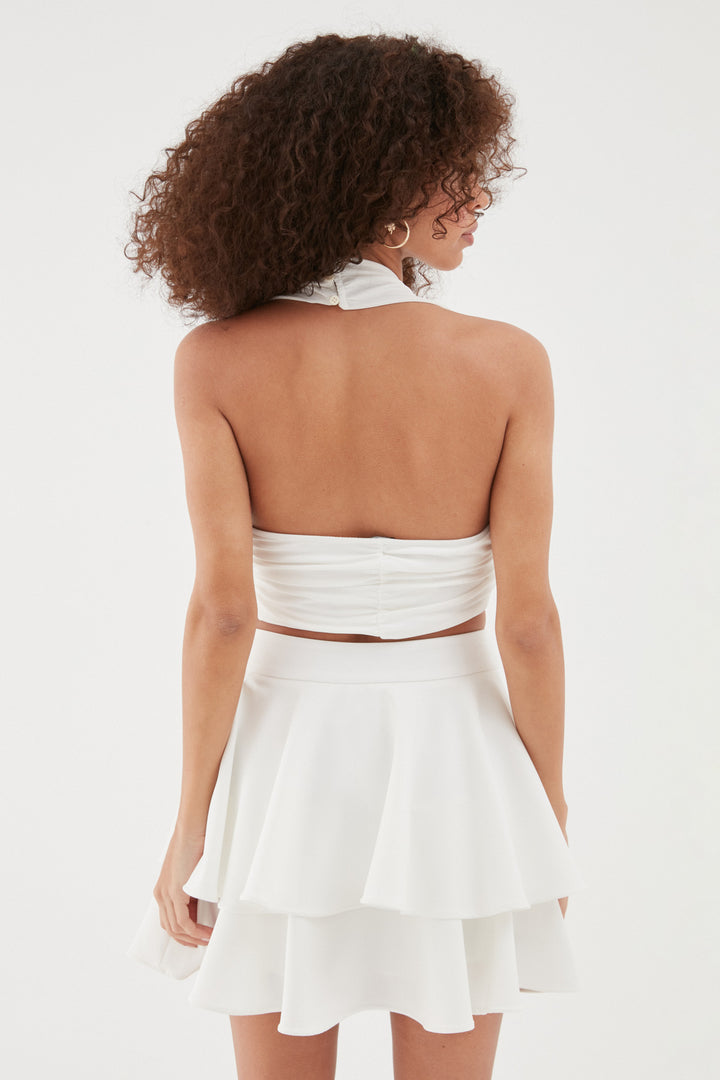 Decollete Pleated Blouse Ecru