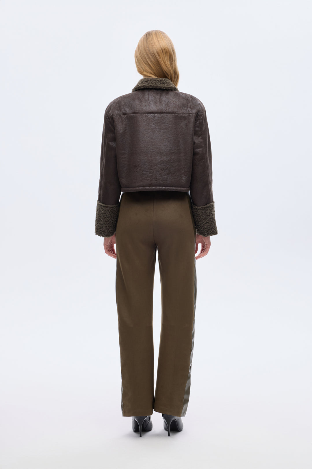 Kürk Garnili Süet Kısa Mont Haki