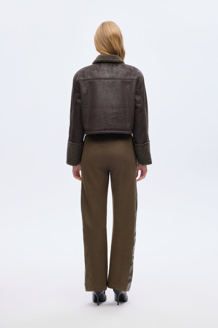 Kürk Garnili Süet Kısa Mont Haki