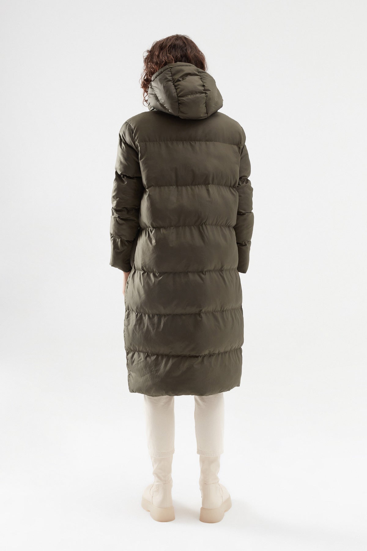 Hooded Long Inflatable Coat Khaki