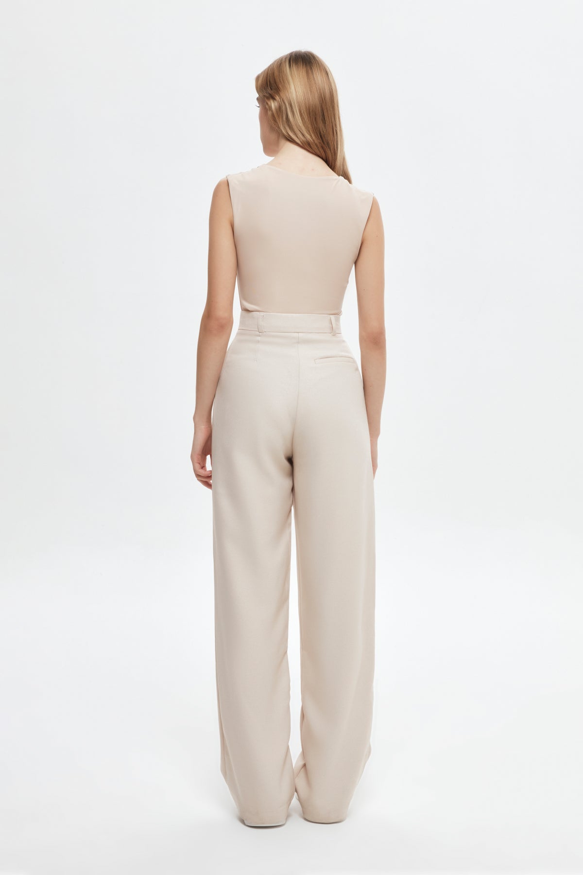 High Waist Wide Leg Fabric Trousers Stone