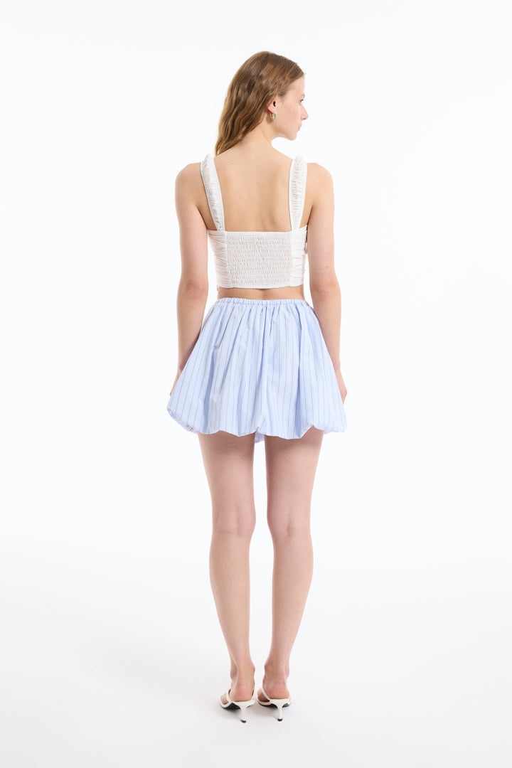 Dantel Detaylı Drapeli Crop Bluz Ekru
