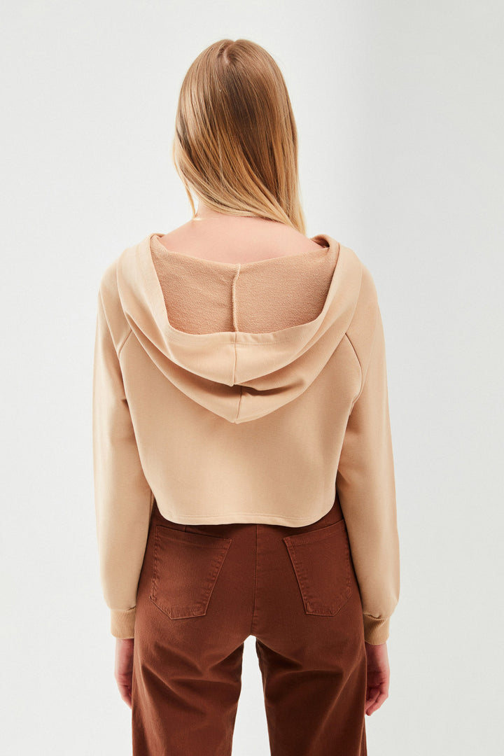 Fermuarlı Crop Sweatshirt Koyu Bej