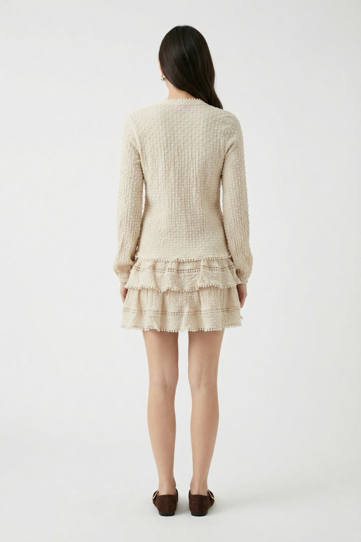 V Yaka Dokulu Gömlek Bej