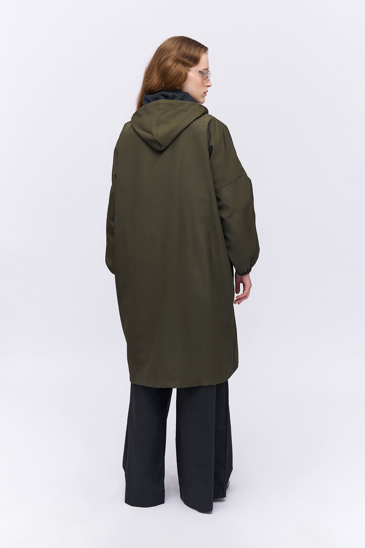 Oversize Hooded Trench Coat Khaki