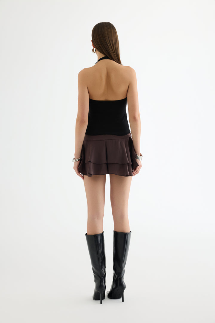 Kuş Gözü Detaylı Halter Yaka Atlet Siyah