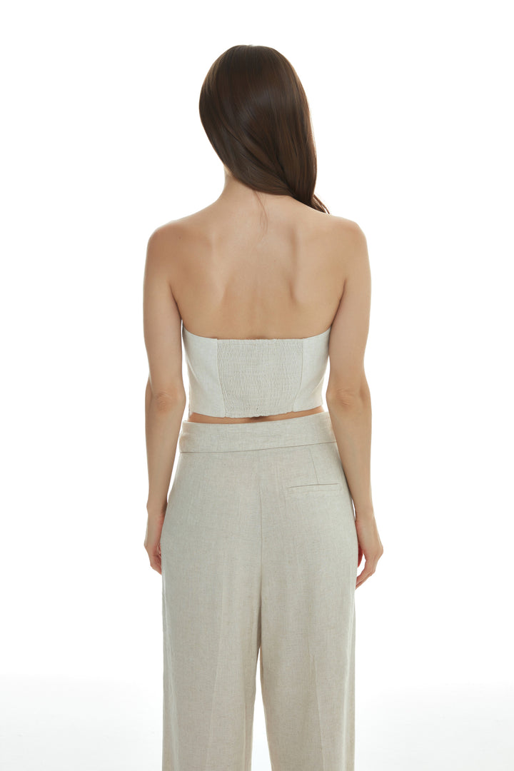 Linen Strapless Blouse Natural