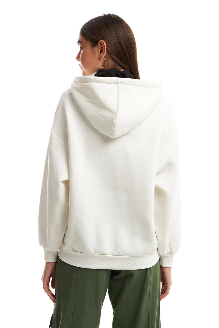 Zipper Hoodie Sweatshirt Ecru