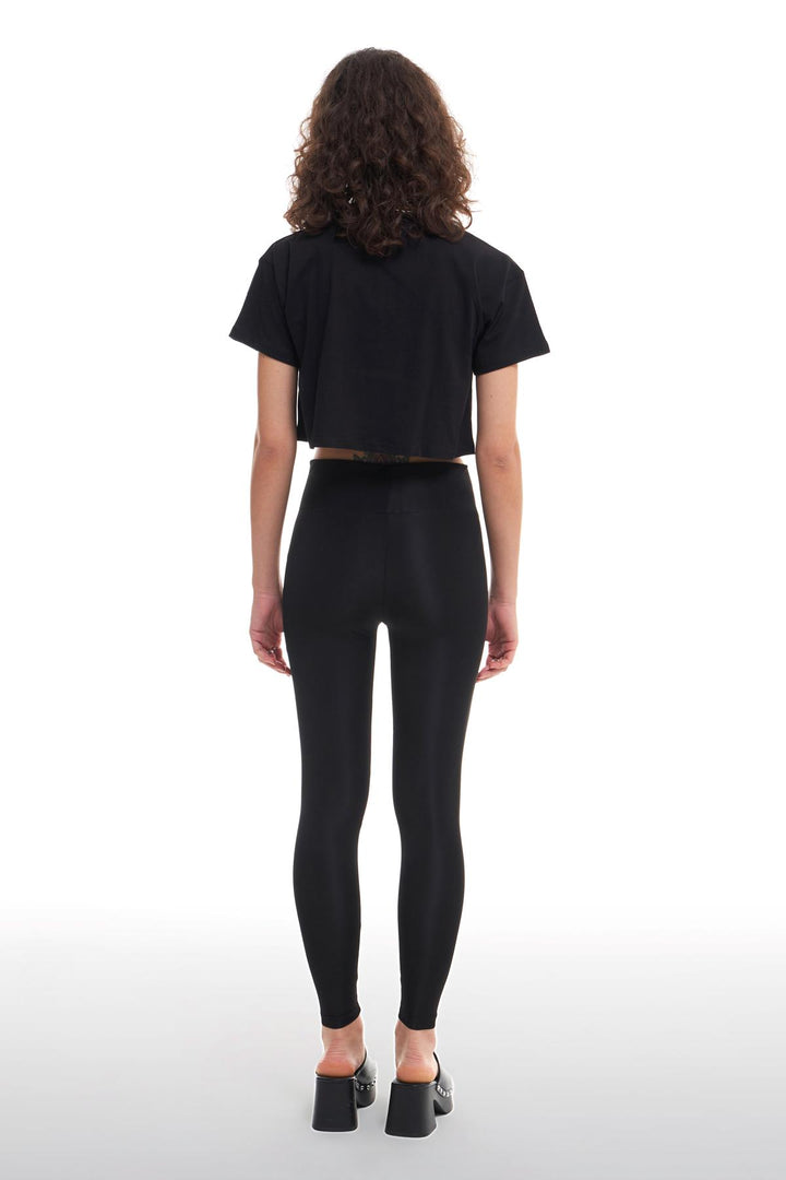 Gathering Glossy Leggings Black