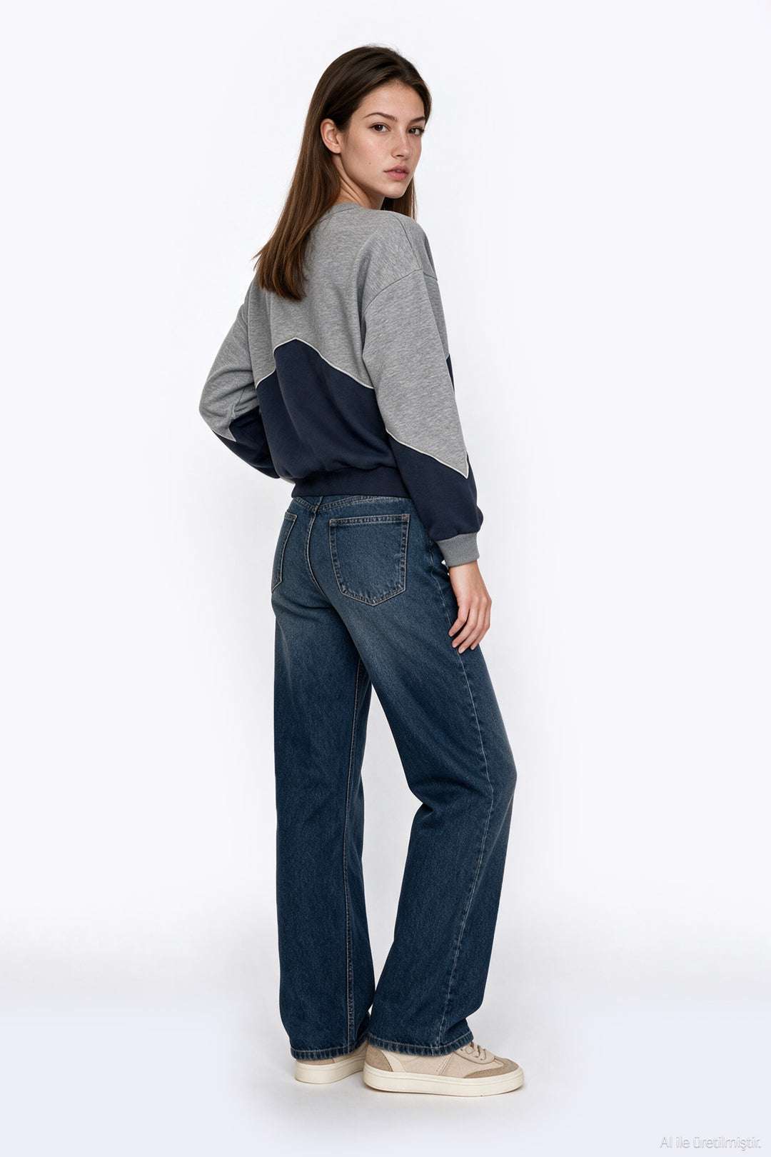 Yazı Nakışlı Renk Bloklu Sweatshirt Grimelanj