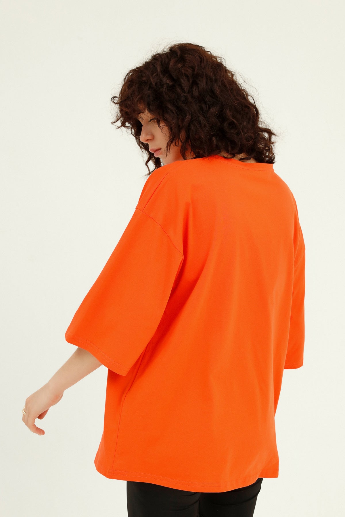 Trojan Sleeve Basic Oversize T-Shirt Orange