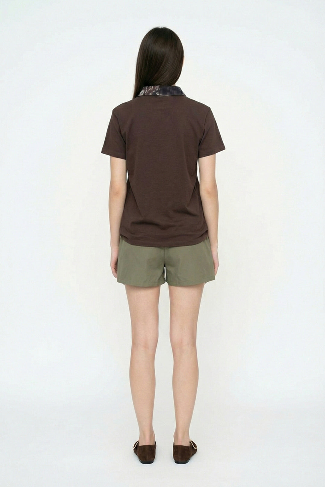 Fularlı Yazı Nakışlı Oversize Tişört Kahverengi