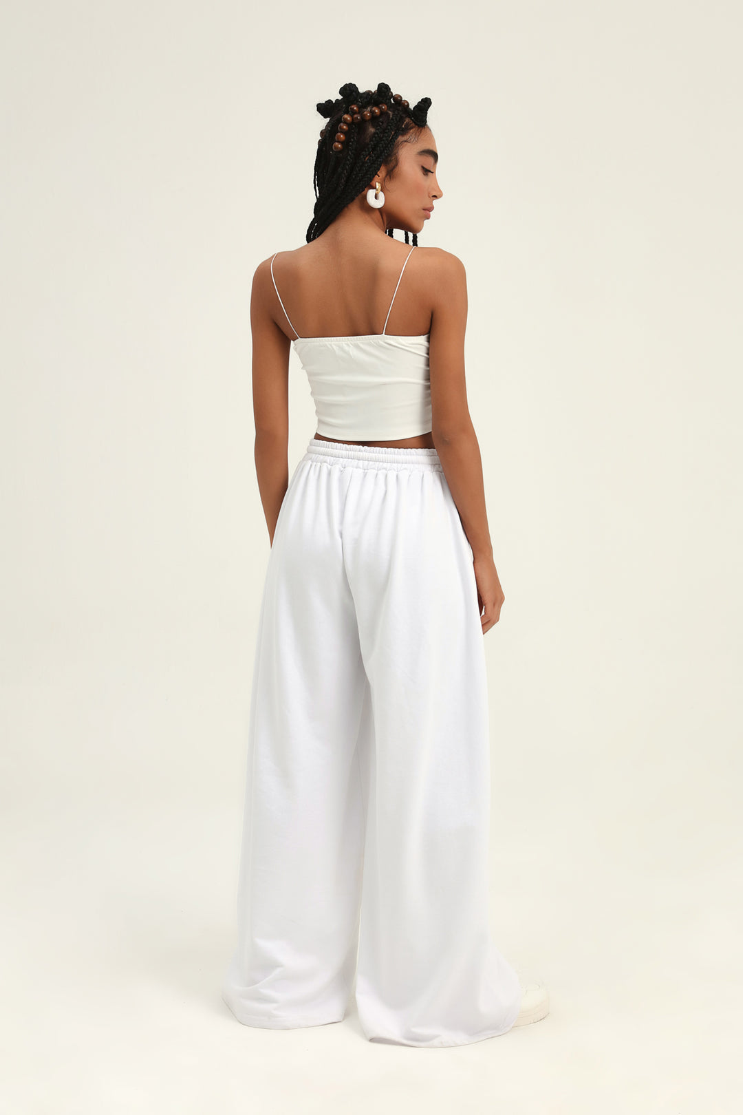 Beli Lastikli Bol Paça Eşofman Beyaz