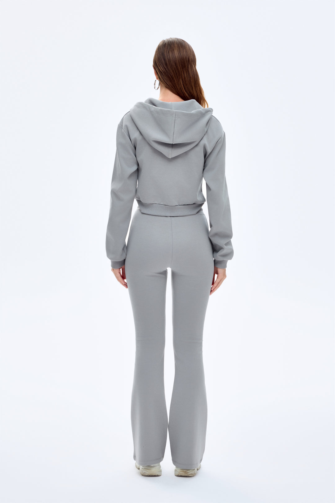 Kapüşonlu Fermuarlı Basic Sweatshirt Gri