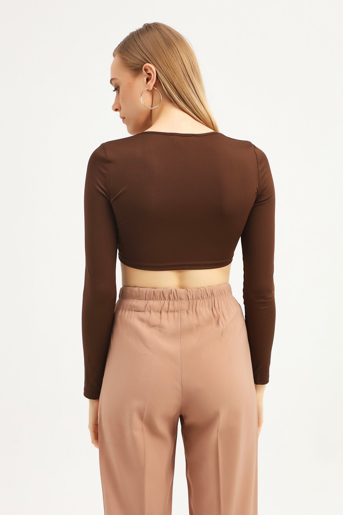 Square Neck Crop Blouse Dark Brown