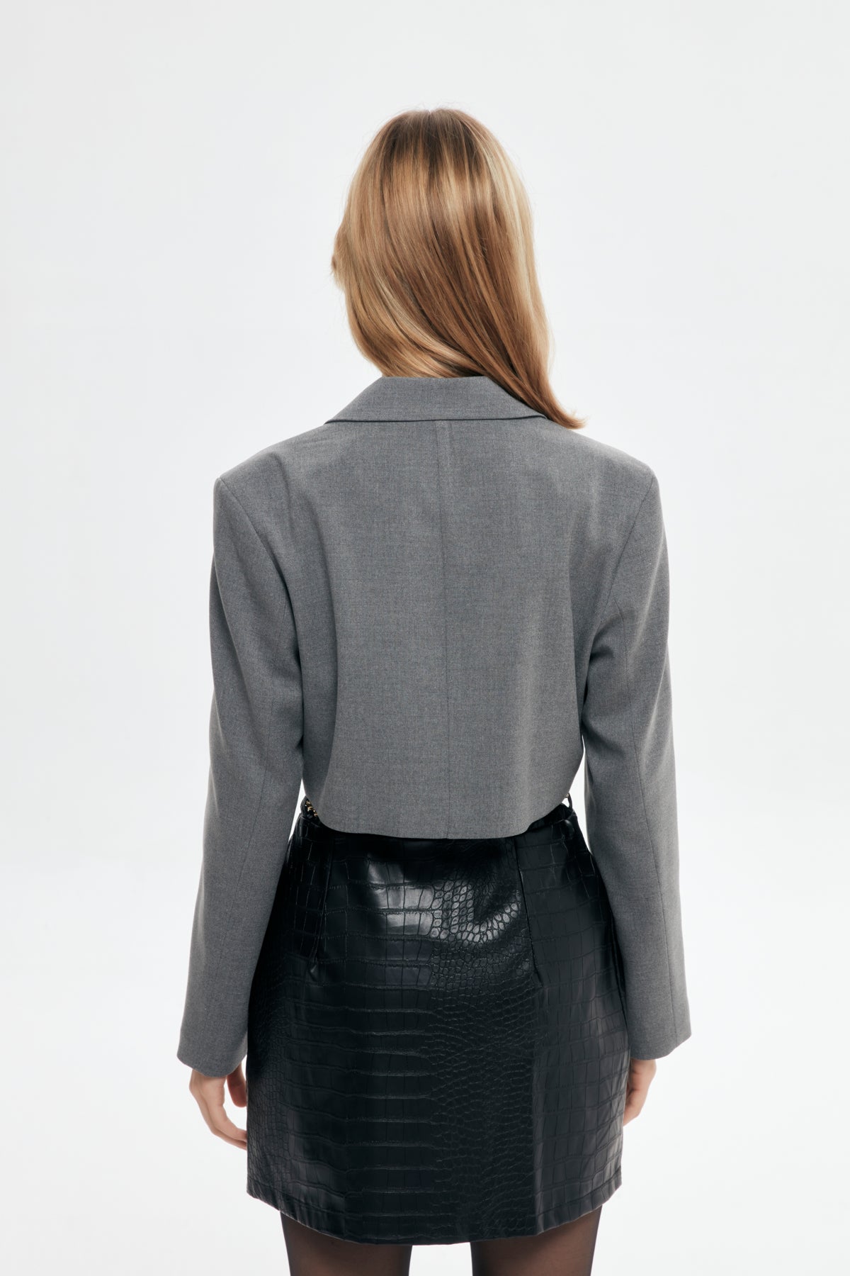 Padding Detailed Crop Blazer Jacket Gray