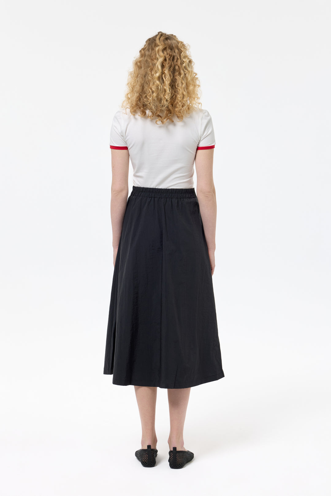 Şeritli Yazı Baskılı Crop Tişört Ekru