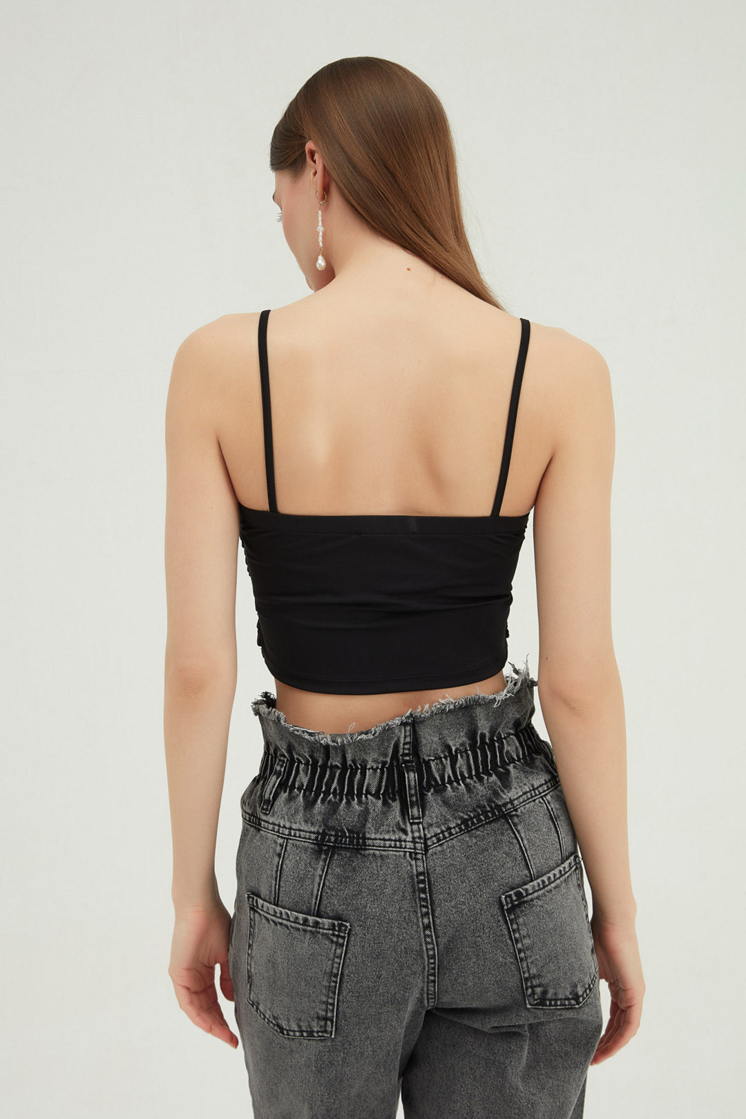 Thin Strapped Gippie Crop Blouse Black