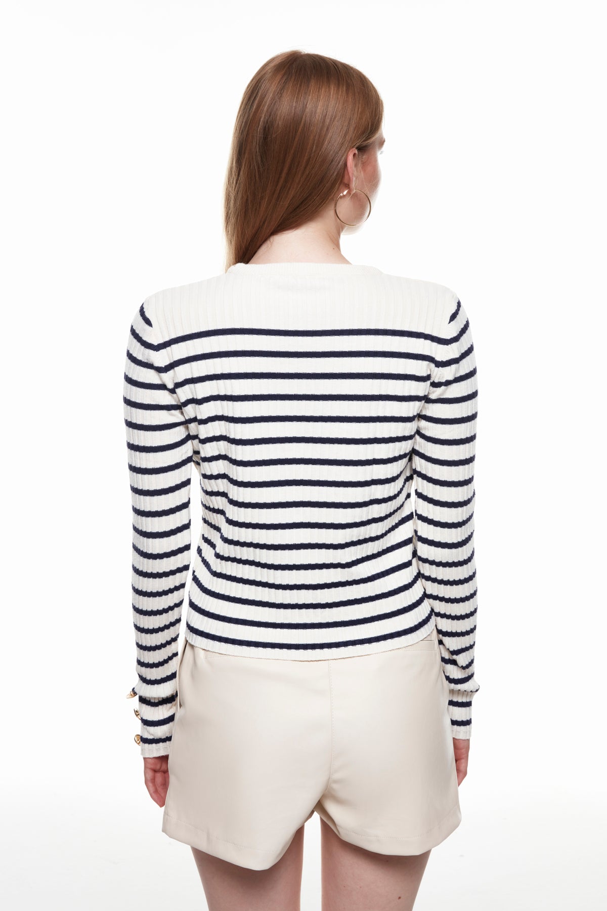 Button Detailed Striped Knitwear Navy Blue