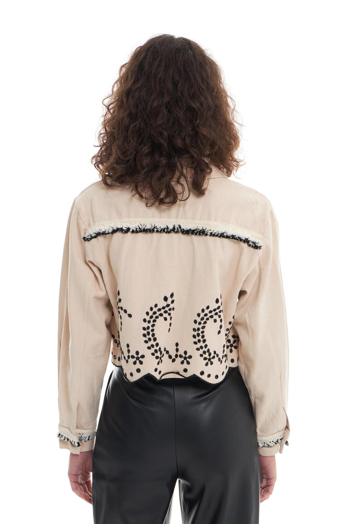 Püskül Detaylı Crop Ceket Taş