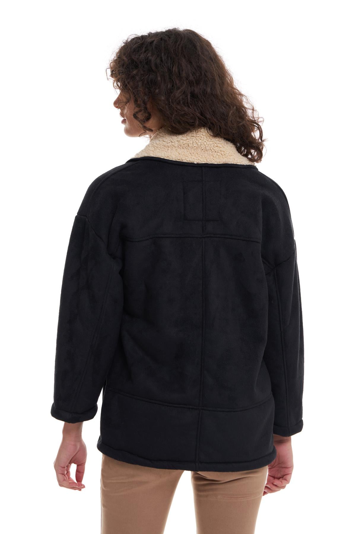Double Breasted Suede Coat Black