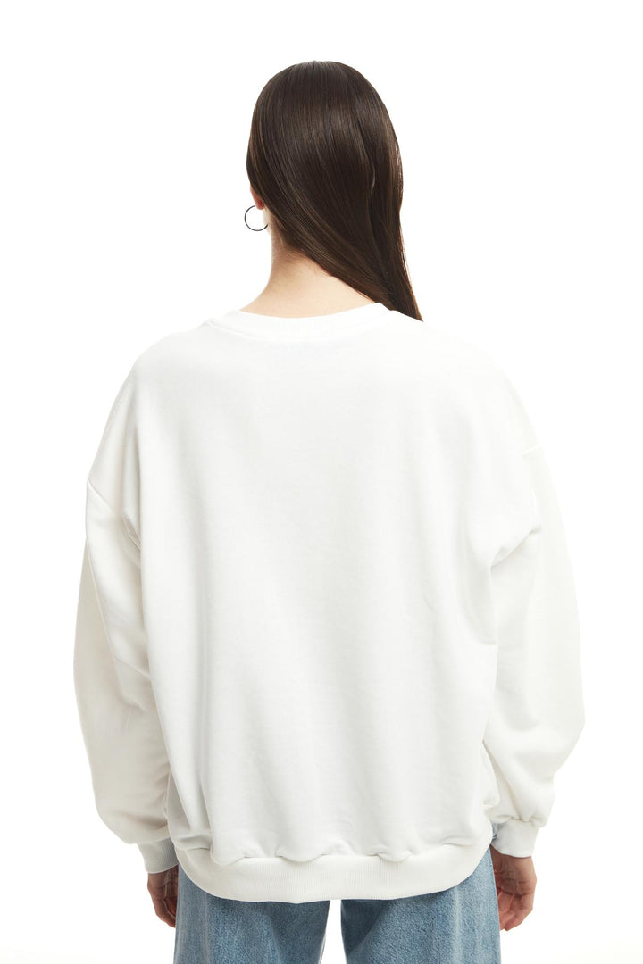 Yazı Detaylı Sweatshirt Mavi