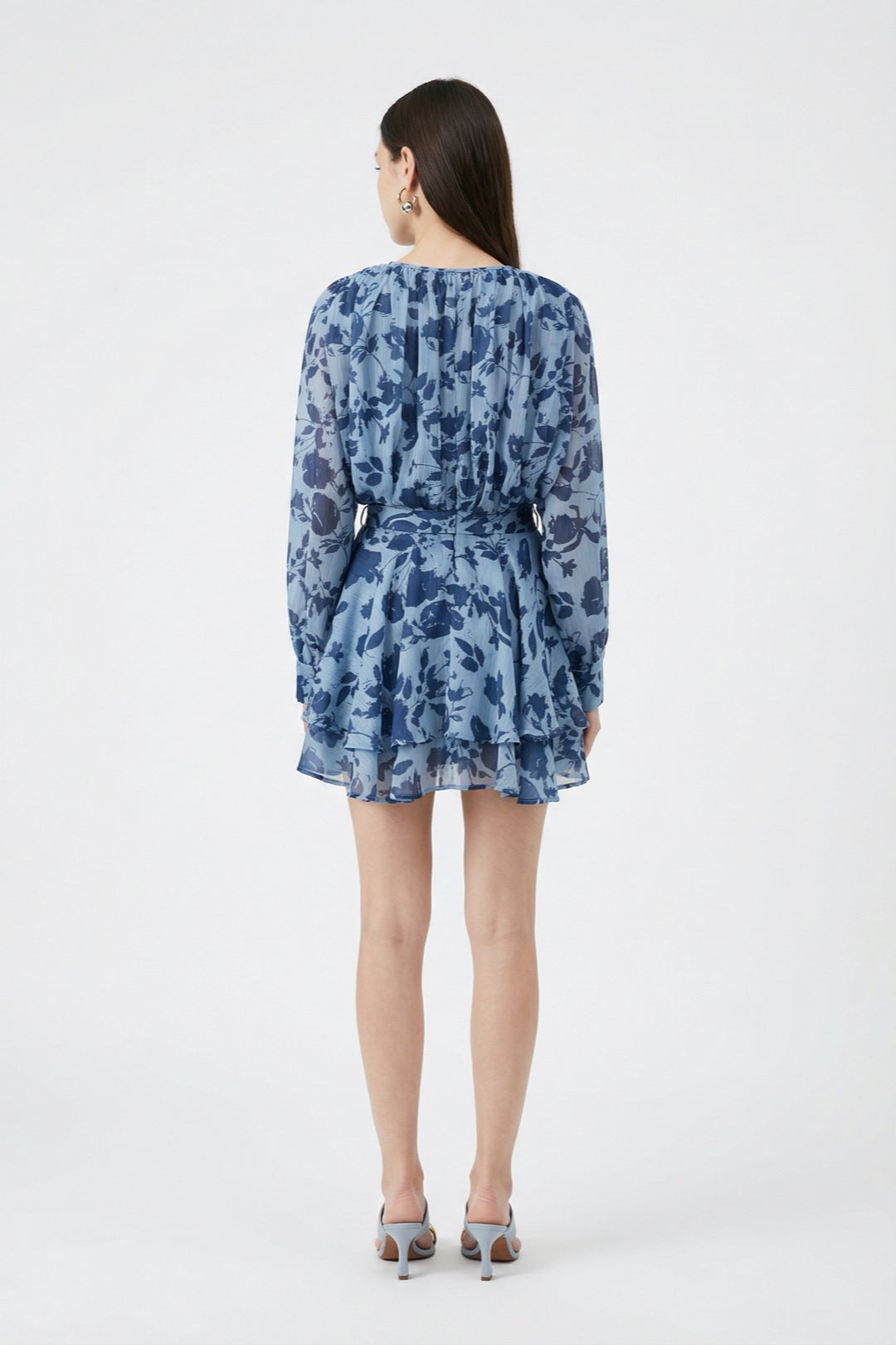 Çiçek Desenli Bağcıklı Mini Elbise Mavi