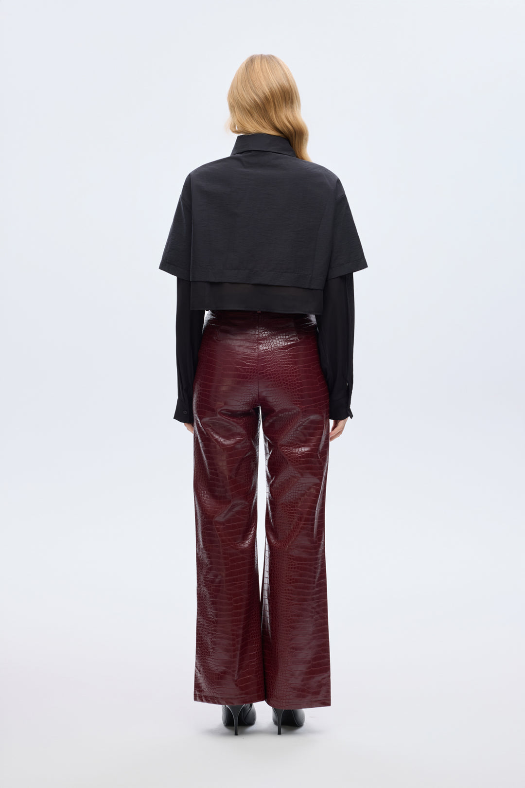 Çift Kat Görünümlü Crop Gömlek Siyah