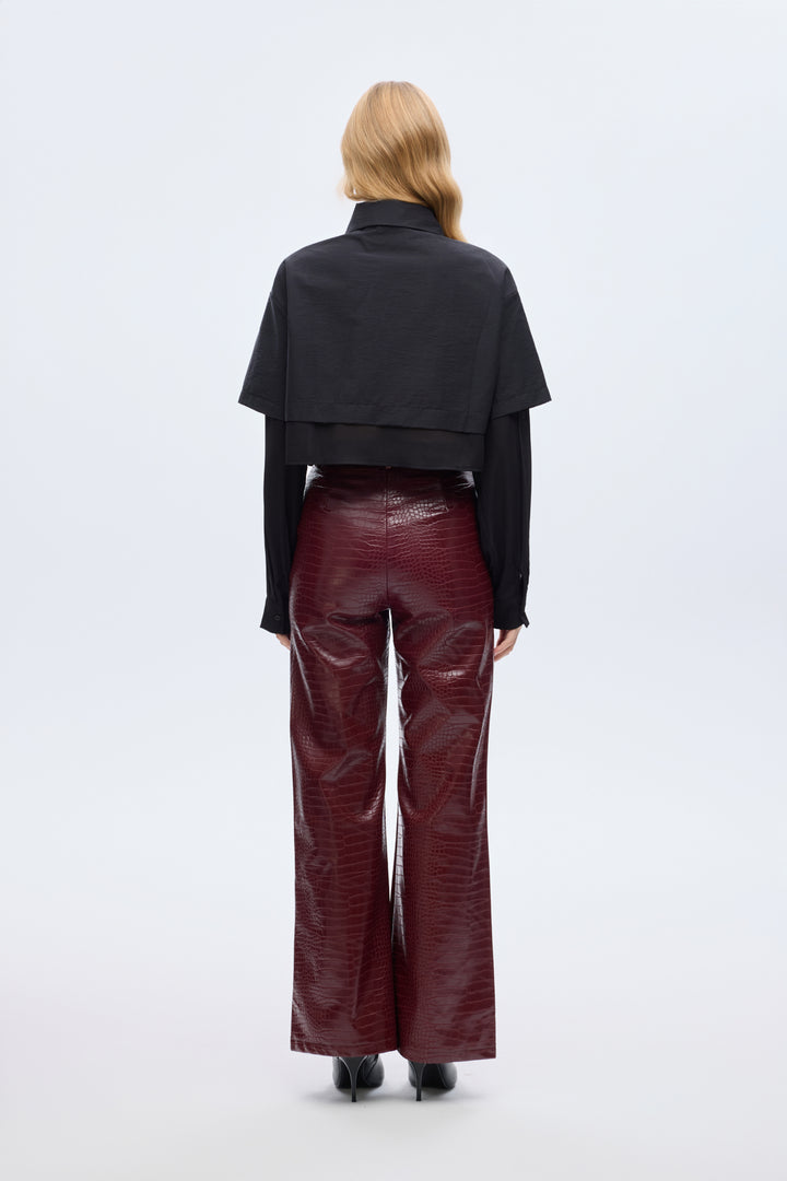 Çift Kat Görünümlü Crop Gömlek Siyah