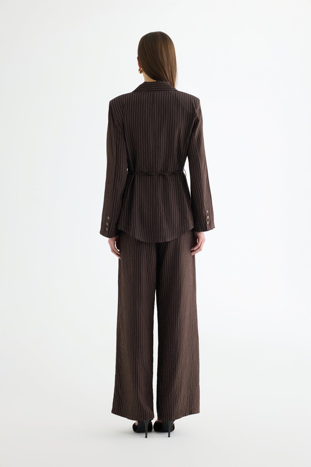 Çizgili Bağcıklı Gömlek Ceket Kahverengi