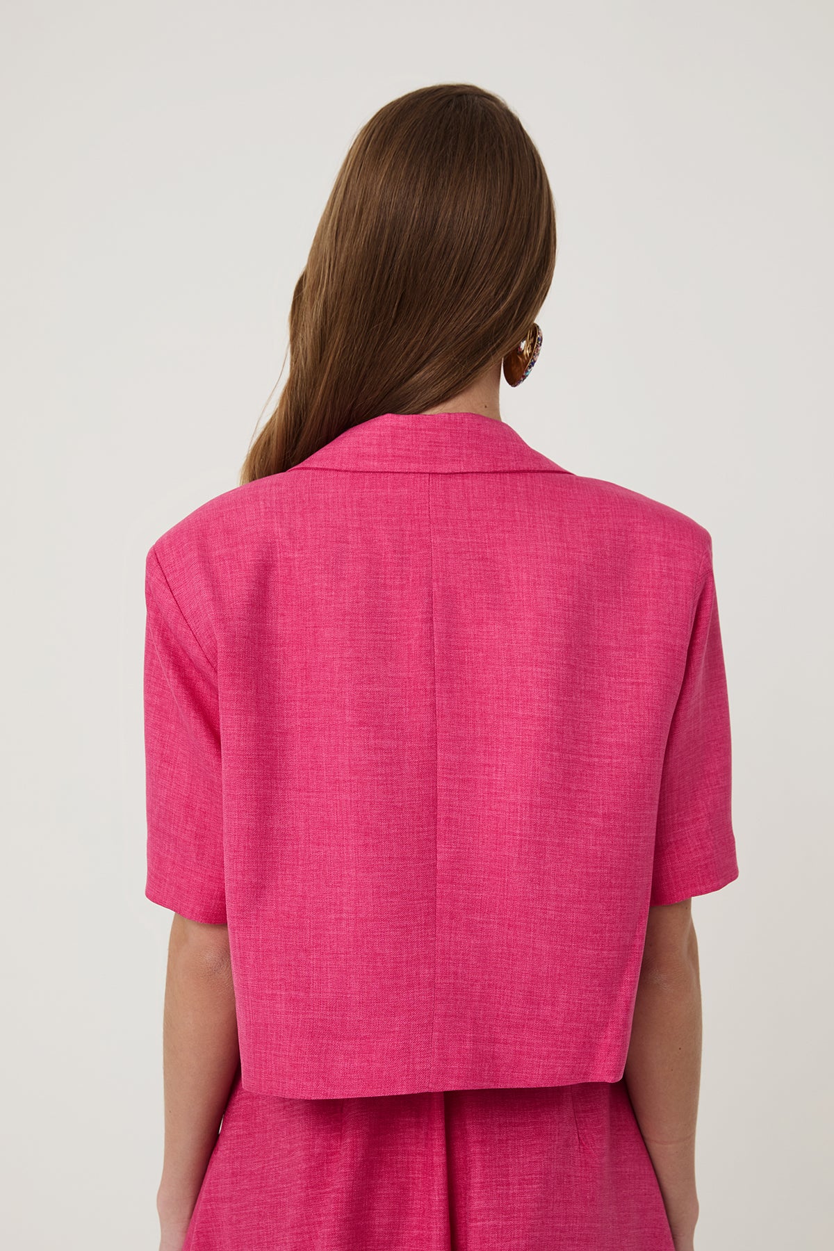 Vatkalı Crop Blazer Ceket Pembe