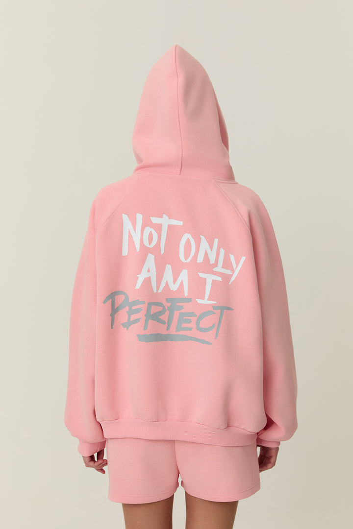 Sırt Baskılı Fermuarlı Sweatshirt Pembe
