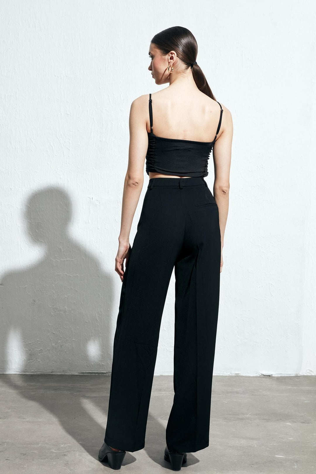Pleated Wide Leg Trousers Black