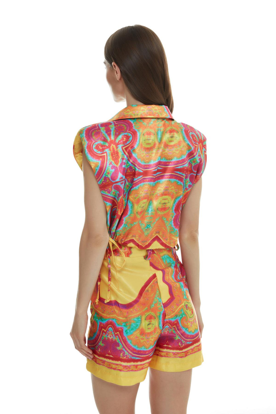 Colorful Patterned Ruffle Detailed Shirt Fuchsia