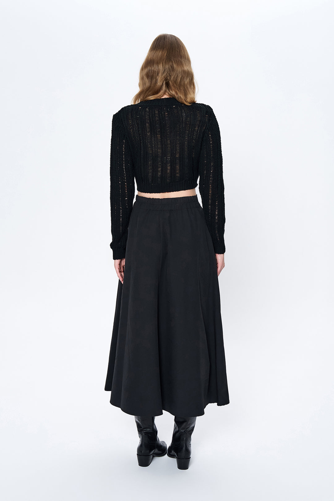Beli Lastikli Midi Boy Basic Etek Siyah