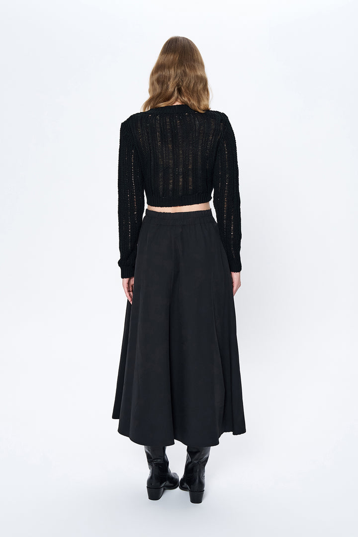 Beli Lastikli Midi Boy Basic Etek Siyah