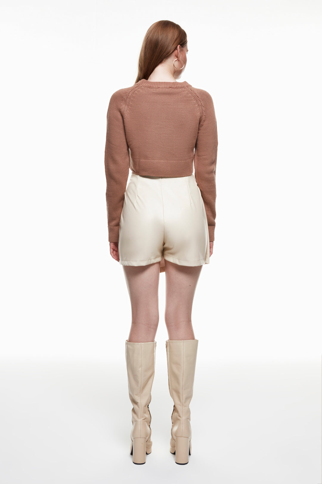 Wrap Leather Mini Shorts Skirt Stone