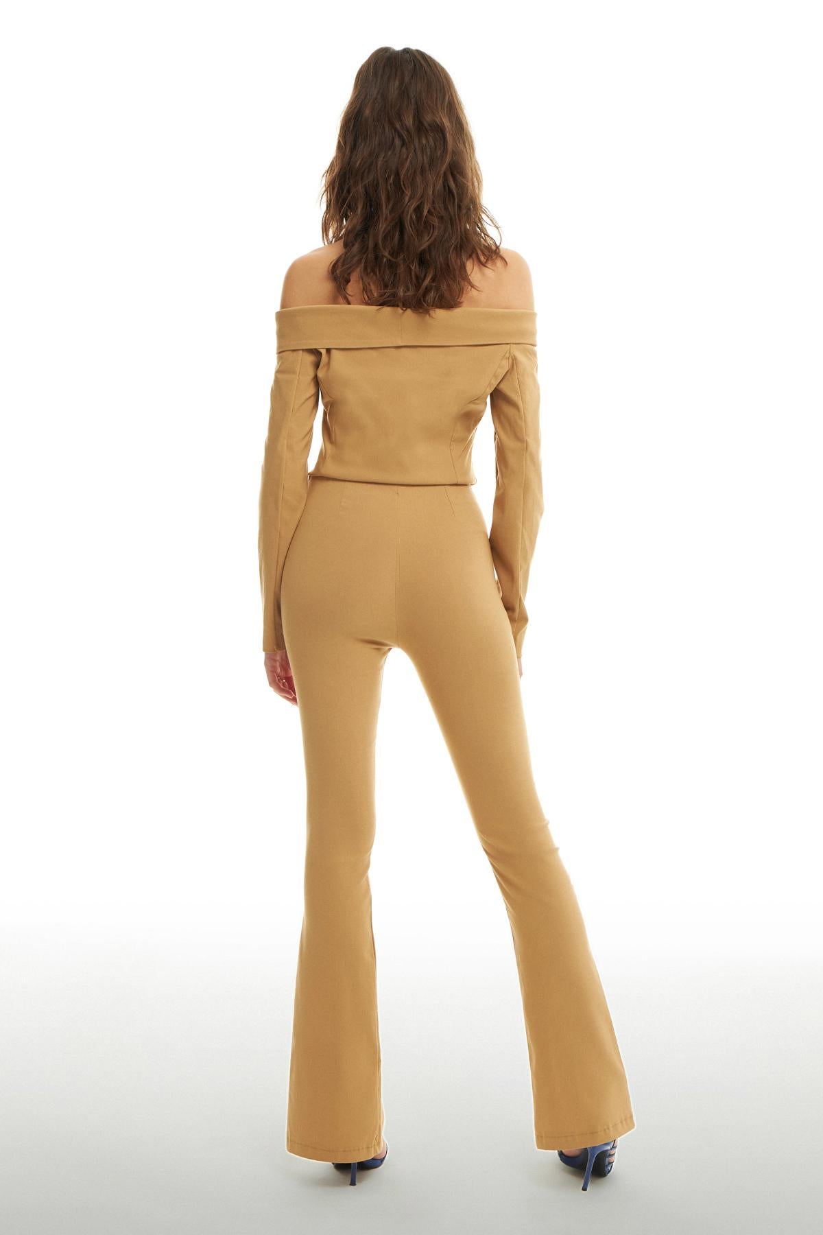 Side Zipper High Waist Trousers Beige