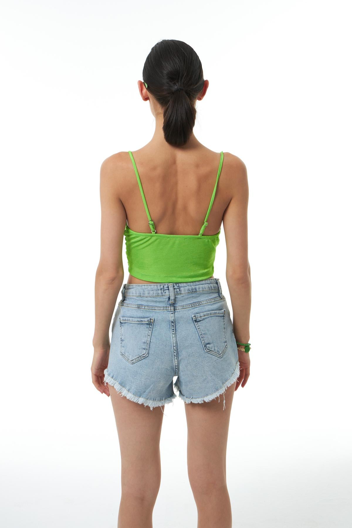 Low-cut Crop Blouse Neon Green