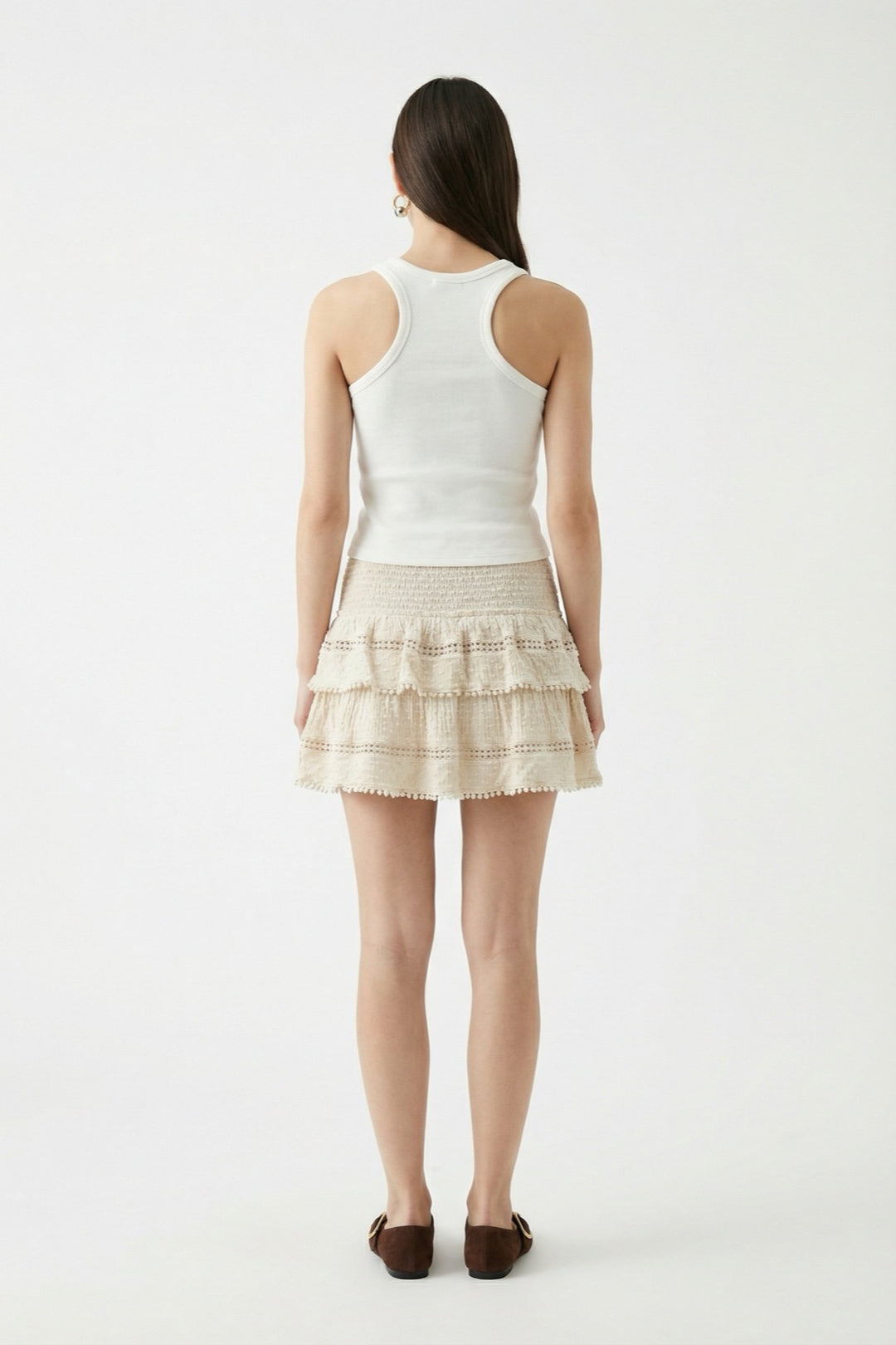 Fitilli Yuvarlak Yaka Basic Atlet Ekru