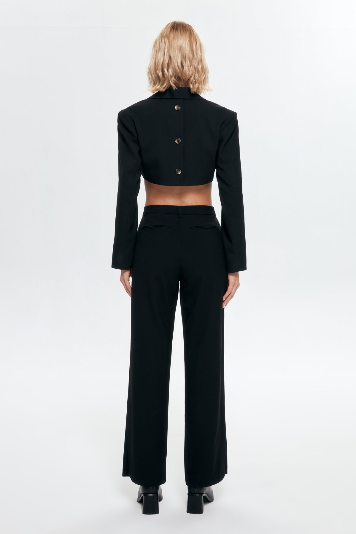 Button Detailed High Waist Trousers Black