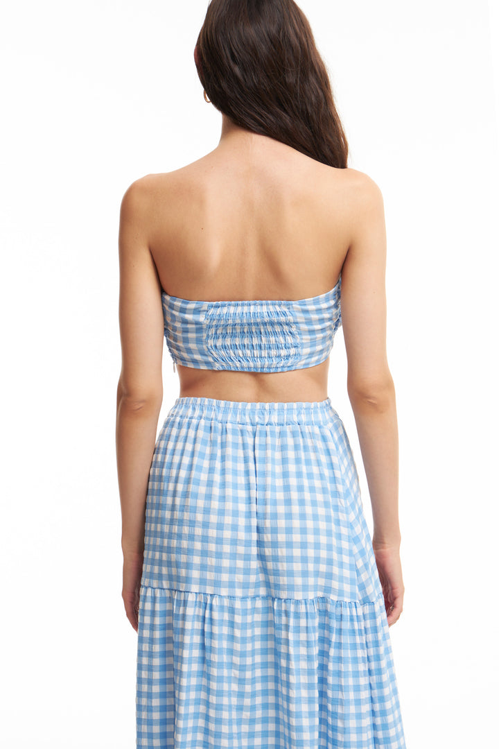 Plaid Knot Detailed Crop Blouse Blue