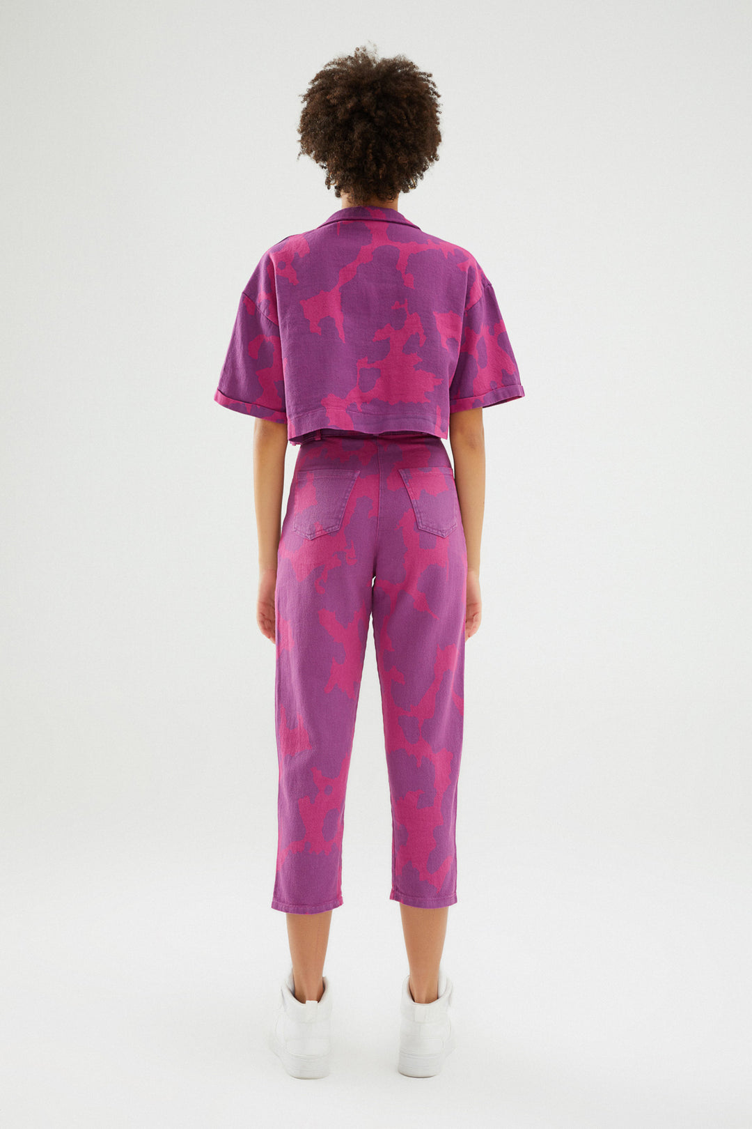 Desenli Gabardin Mom Pantolon Orkide