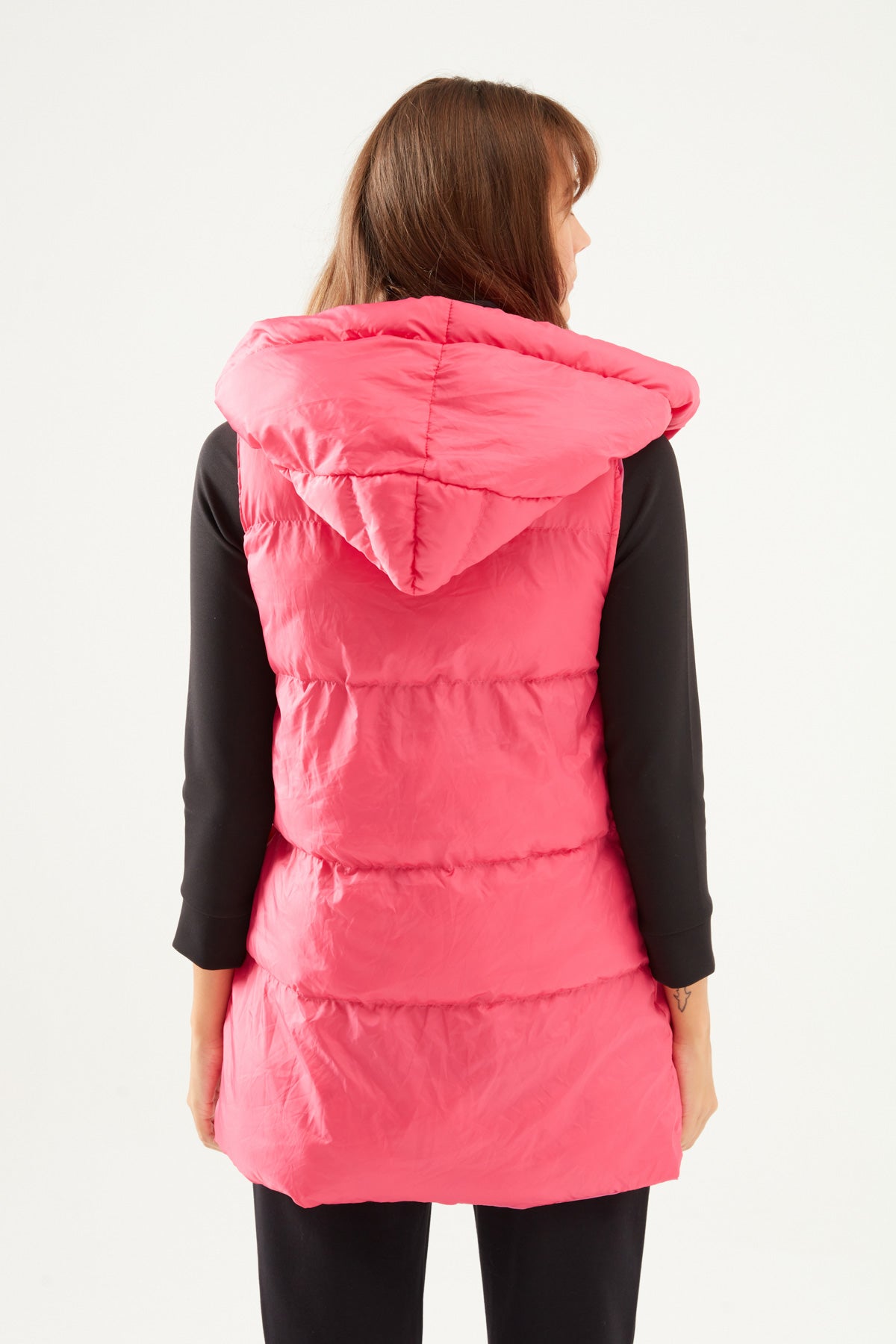 Hooded Belted Inflatable Vest Fuchsia