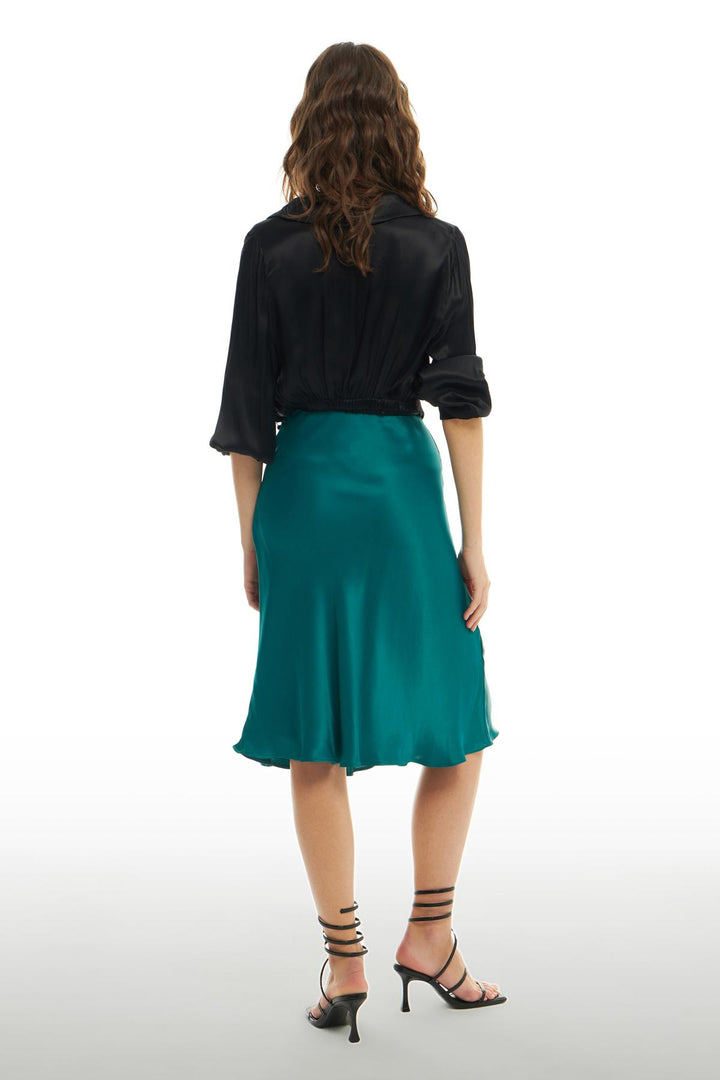 Satin Midi Skirt Dark Green