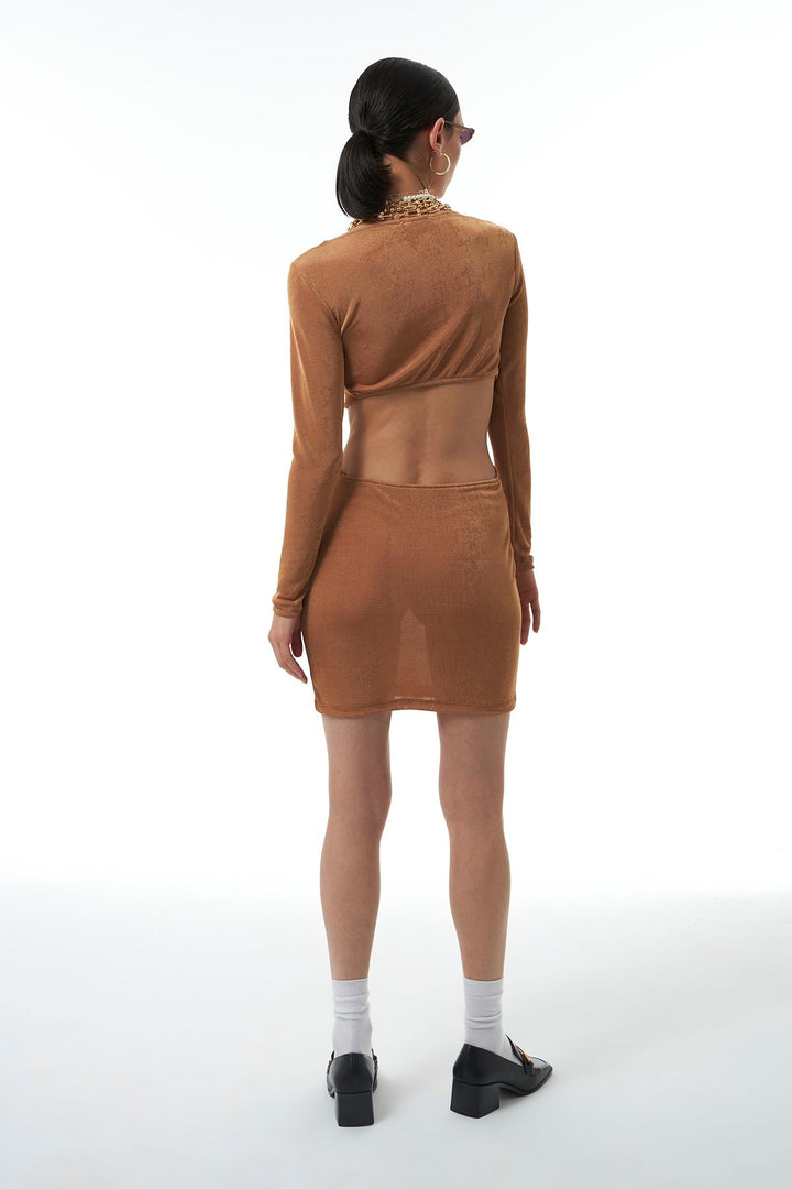 Cut Out Tie Mini Dress Camel