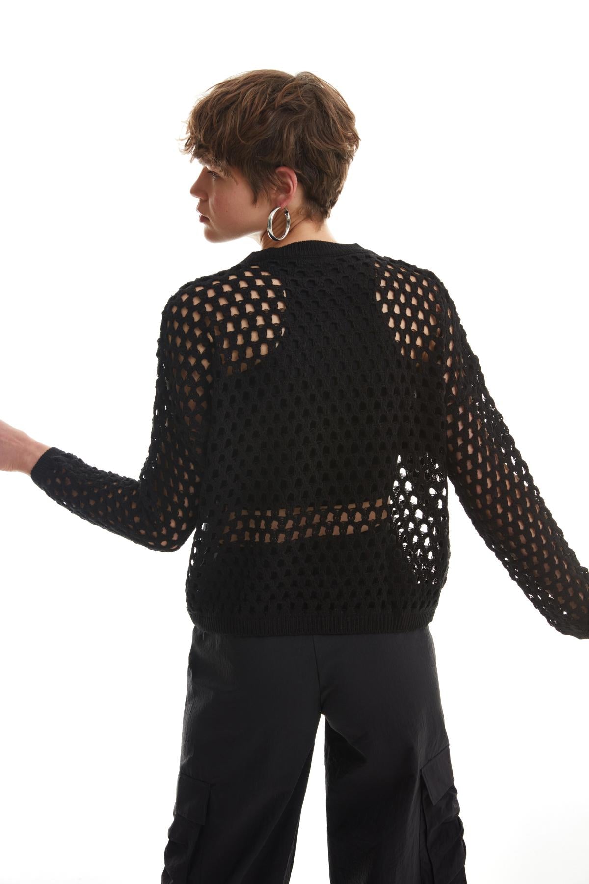 Openwork Detailed Fine Knitwear Black